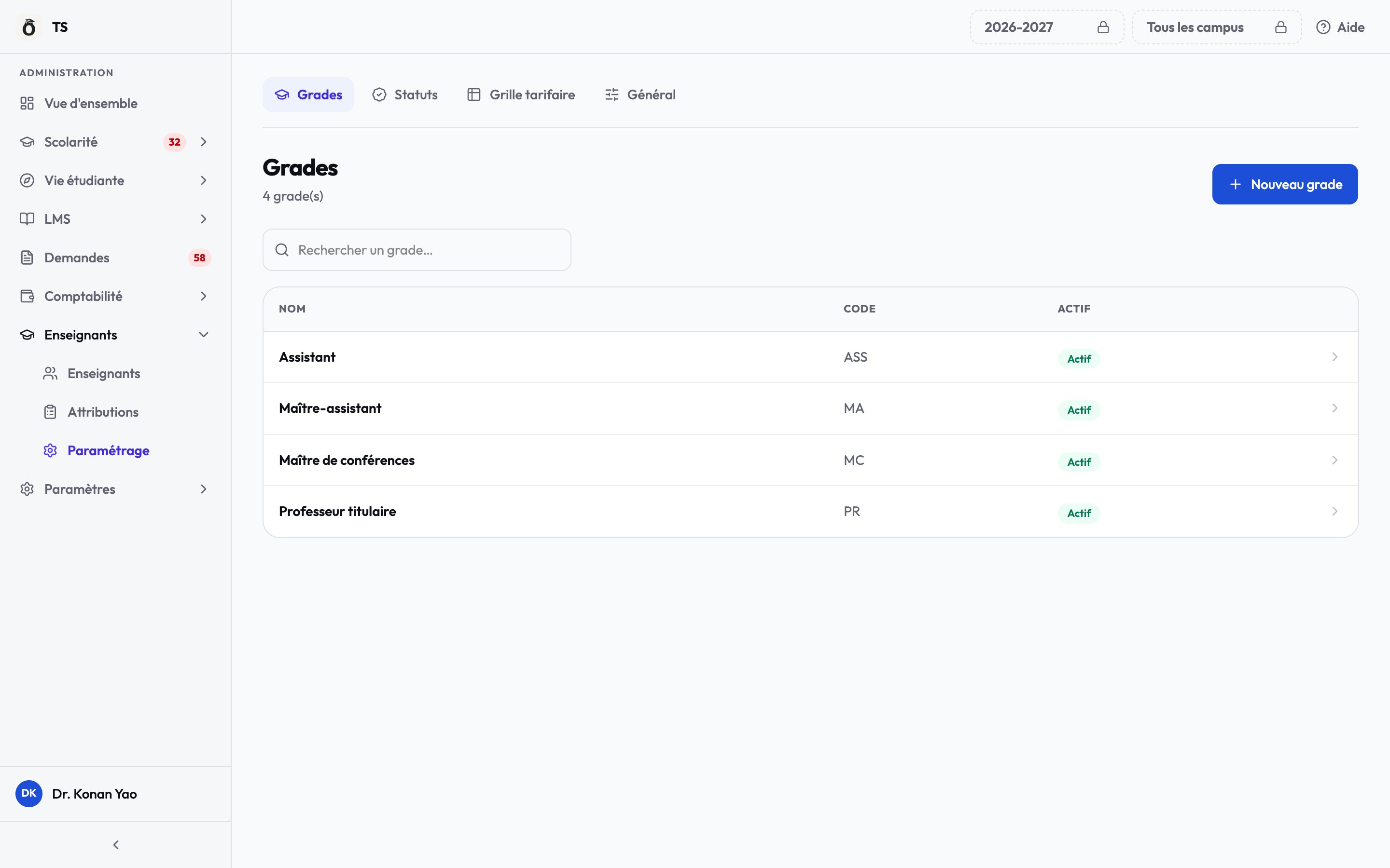 Capture : Créer les grades